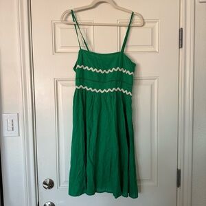 NWT // THML Green Ric Rac Spaghetti Strap Mini Dress size Large